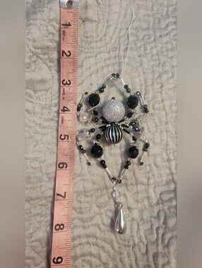 Elegant Black & Silver Beaded Rearview Mirror Pendant - Designer Style